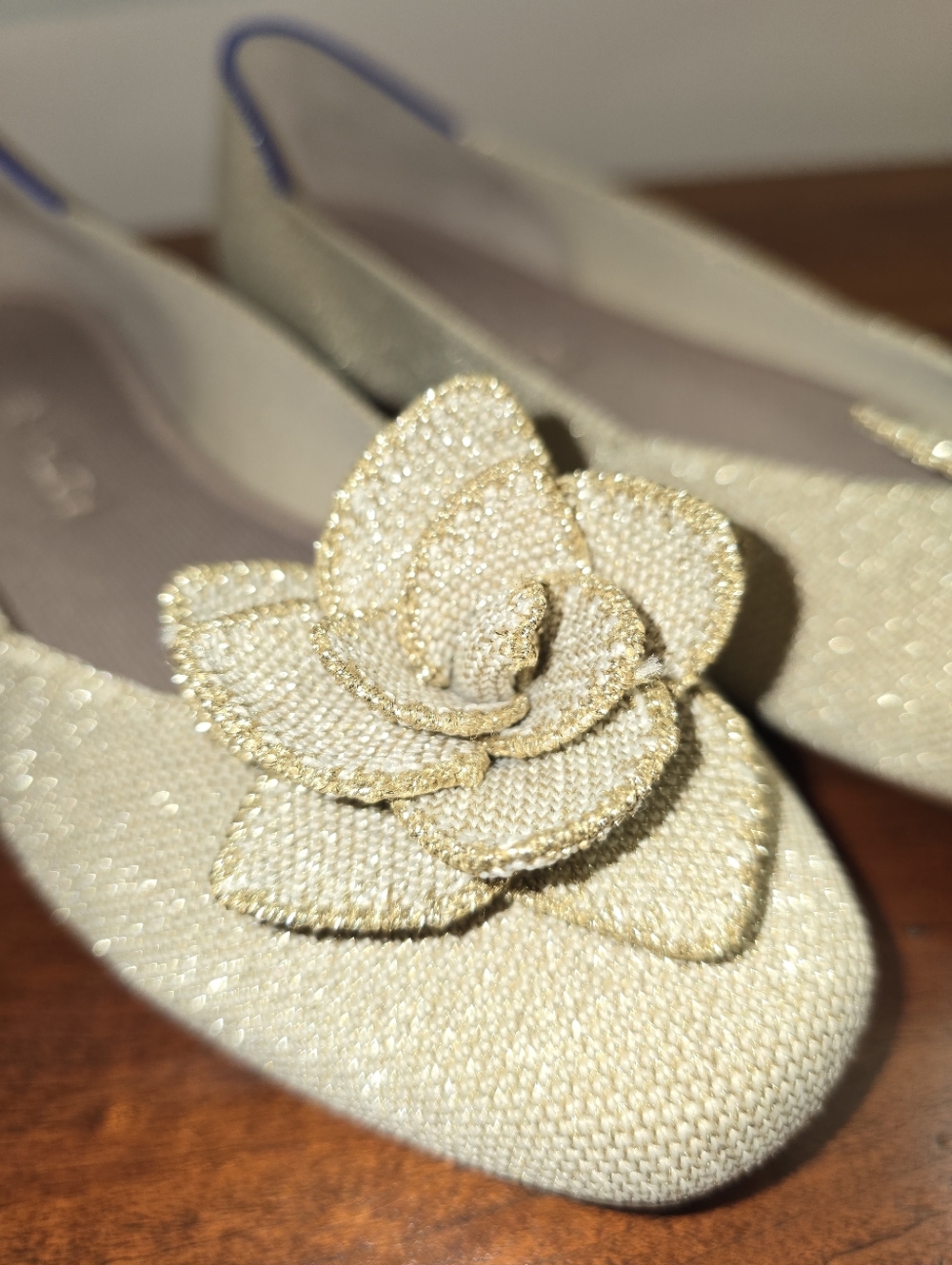Rothy's Gold Floral Appliqué Ballet Flats - Picture 2 of 7